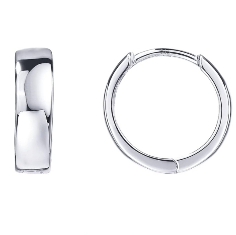 14K White Gold Plated Sterling Silver Post Huggie Hoop Earrings